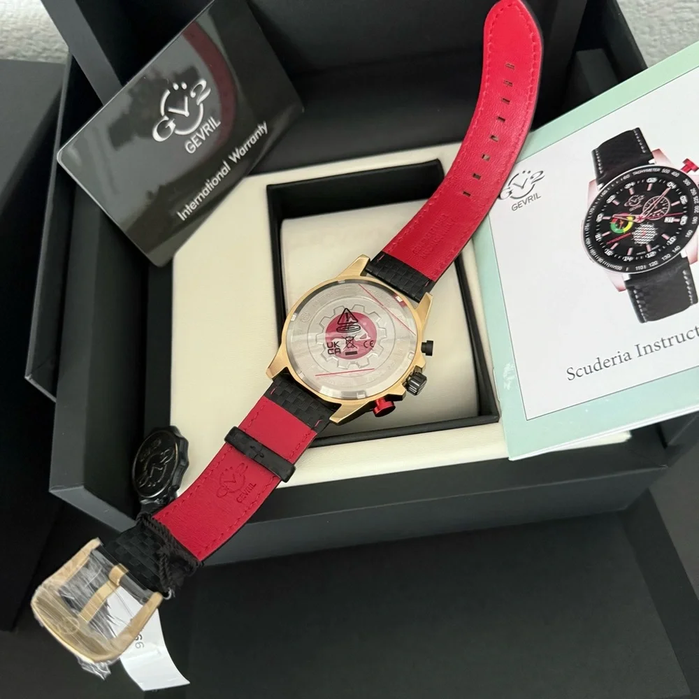 NEW GV2 BY GEVRIL Scuderia Chronograph Tachymeter Black Dial Men's Swiss Watch